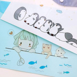 SUPERTOOL Transparent A4 Pockets A4 Waterproof File Holder Cute Little Fox Plastic File Folder Stationery for School Office (4Pcs)