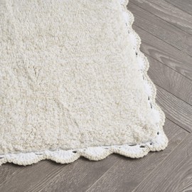 Laura Ashley Heathered Crochet Border 100% Cotton 20"x32" Skid-Resistant Bath Rug, Taupe Sandshell