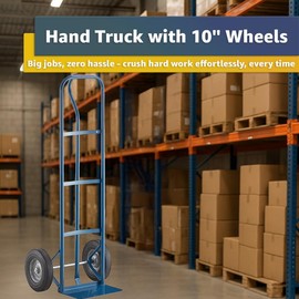 Heavy-Duty Commercial Blue 600 lb Hand Truck Dolly with 10" Solid Rubber Wheels, Steel Cart with Handle and Toe Plate, Ideal for Warehouse, Moving, Delivery