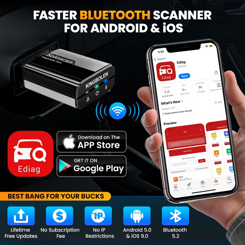 KINGBOLEN Soloscan OBD2 Scanner Bluetooth for Land Rover/for Jaguar,Full System