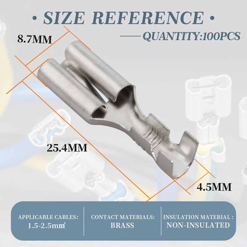 Innfeeltech Pack of 100 Non-Insulated Tin-Plated Spade Crimping Terminals, Connection