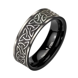 Bungsa Celtic Knot Triskele Ring Silver / Black 316L Stainless Steel, Stainless Steel, No Gemstone