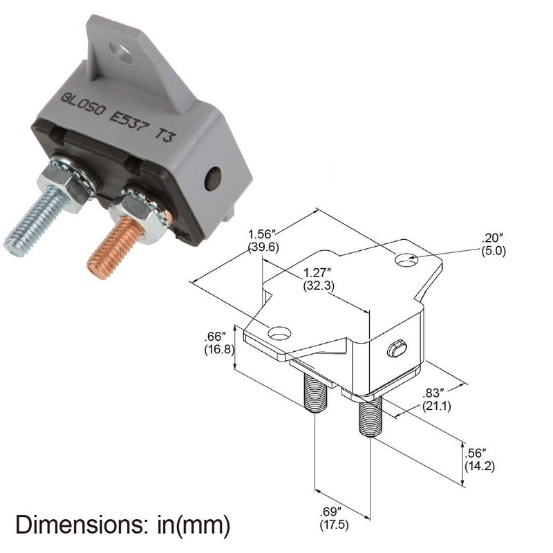 GLOSO E537 Stud Type Circuit Breakers, Crosswise Bracket, Manual Reset