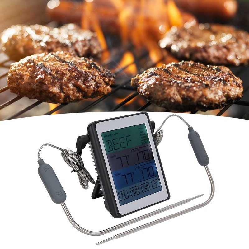Digital Thermometer Dual Probe Meat Temperature Meter Tester Timer Alarm