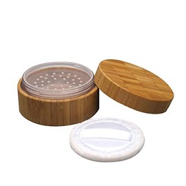 30ml 1 oz Empty Bamboo Loose Powder Box Case Container with Powder Puff and Sifter Cosmetic Makeup Holder