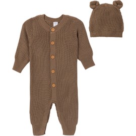 Modern Moments by Gerber Unisex Baby Sweater Knit Romper & Hat Set, Brown, 12 Months