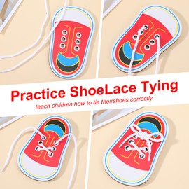 JIEYAO Wooden lace-up shoes, tying shoes, learning to tie children, learn to tie laces, practice early laces, teaching aid, lace-up shoes, learning tool, motor skills toy for children, toddlers