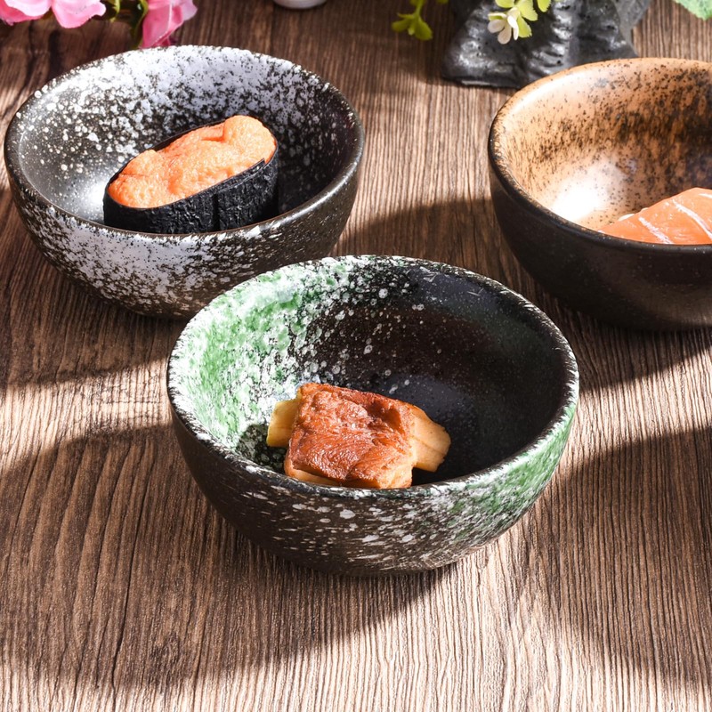 Porcelain Dipping Bowl Set of 4, 3.7" Vintage Reactive Glaze