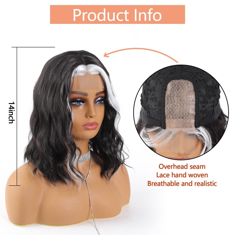 Black and White wig Cruella Deville Wig Synthetic Wig Short