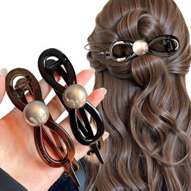 Elegant Perle Schleife Gedreht Haarklammer 11CM Schwarz Kaffee Schleifenknoten Drehung Haarspangen Damen Twisted Bogen Haarklammern Hair clips Flach Twist Bow Haarspange Hair Clip Hair Accessories
