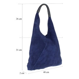 Girly Handbags Womens Italian Genuine Suede V Shape Small Top Handle Bag Medium Navy