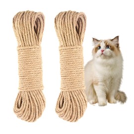 MEETOZ 2Pcs Sisal Rope for Cat Scratcher,30m x 6mm Natural Jute Rope for Garden Bundling, Repair/Replacement Cat Post Tree(Brown)