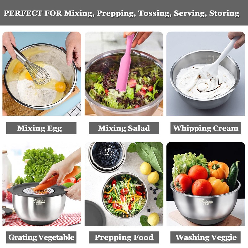 Wildone Mixing Bowls with Airtight Lids, 22 PCS Stainless Steel