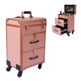 YIYIONCE Rolling Makeup Train Case, 3-Layers Makeup Storage Box, Large Cosmetic Trolley with Locks, Cosmetics Storage Organizer for Makeup, Nail Art, Hair Styling (Gold)| US STOCK