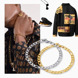 Bandmax Simple bracelet for men and women, classic curb chain/Figaro chain bracelet, 19 cm / 21 cm long, link bracelet, fashion jewellery accessory, great gift, Stainless Steel