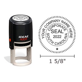 South Carolina Corporate Seal Stamp, Ideal 400R, Round 1-5/8" Impression, Black Body