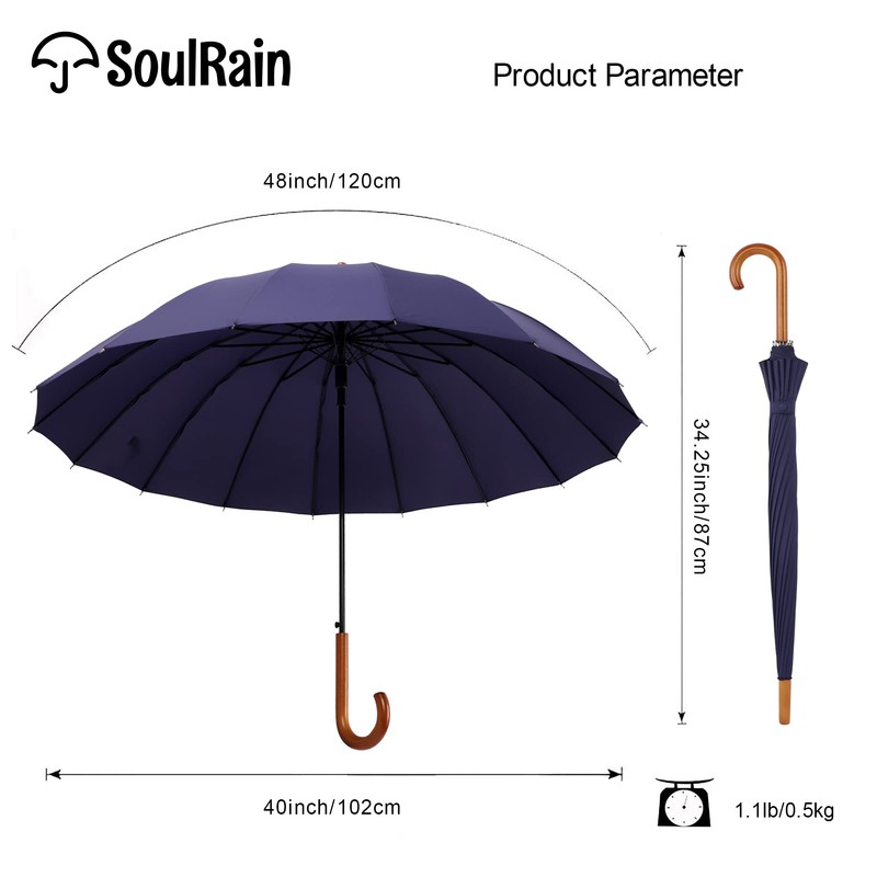 SoulRain 16 Ribs 48" Stick Umbrella Auto Open Solid Color
