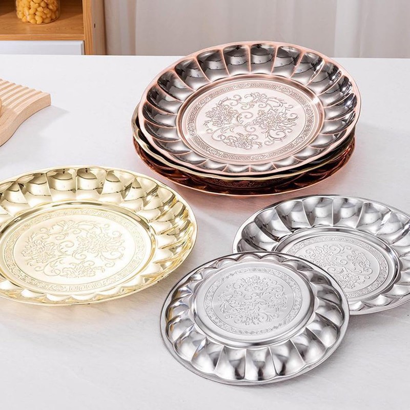 AIYoo Stainless Steel Gold Plates 8.5 Inch Lightweight Unbreakable Dinner