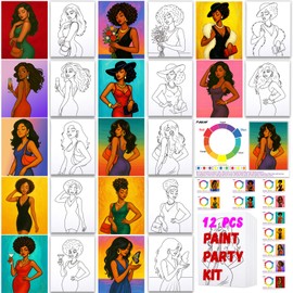PAILIM 12Pcs Pre Drawn Canvas Boards 8x10 Sip and Paint kit for Adults Girl Ladies Date Night Canvas for Painting with Design Paint Party Favors Painting Supplies for Beginner Charming Elegant Lady