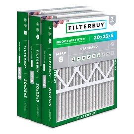 Filterbuy 20x25x5 Air Filter MERV 8 Essential Dust & Allergy Defense (3-Pack), Pleated HVAC AC Furnace Filters for Honeywell FC100A1037, Lennox X6673, and More (Actual Size: 19.88 x 24.75 x 4.38)