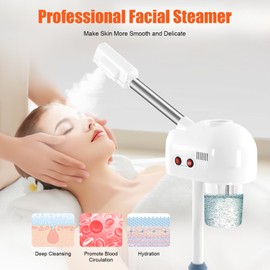 Professional Facial Steamer, Pedicure Steamer Machine with Water Tank and Wheel, Floor Standing Skin Care Equipment for Barber Stores, Beauty Salons (White)