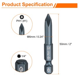 HARFINGTON 3pcs #1 Phillips Screwdriver Bit PH1 1/4" Hex Shank 2" (50mm) Long 0.24" Rod Magnetic Cross Head Drill Bits S2 Steel Industrial Screw Driver Bit for Electric Power Tools, Blue