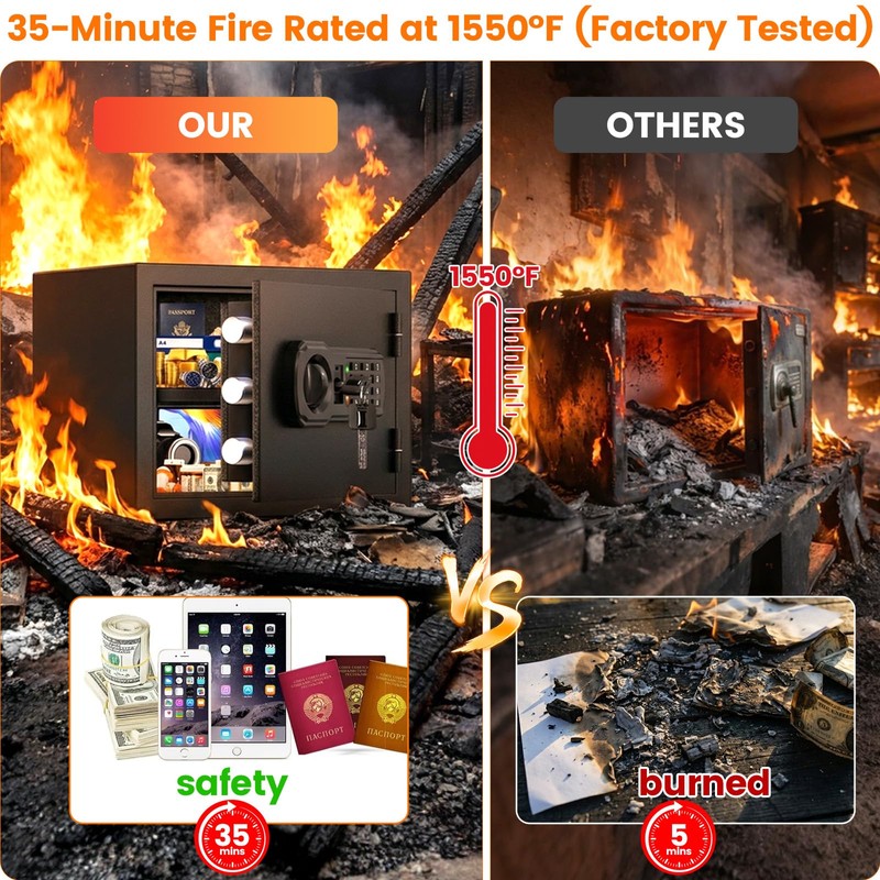 Small Fireproof Safe Box | 1800℉ 35-Min Real Test Fire