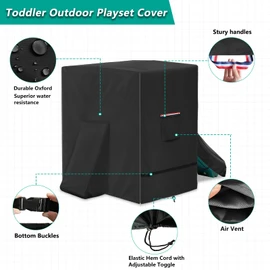 Outdoor Playground Cover,Heavy Duty 600D Waterproof Toddler Playground Cover for Step 2 Playhouse with Slide & Toddler Climbing Wall Toys & Backyard Kids Playground,Black