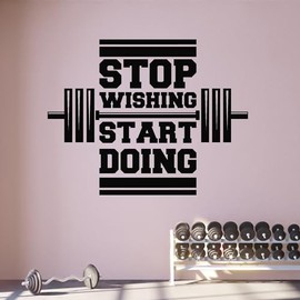 Vinyl Wall Decal Start Doing Fitness Sport Motivation Phrase Gym Barbell Stickers Mural Large Decor (g8880) Black