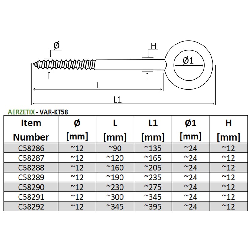AERZETIX - C58289 - Set of 2 screw hooks eyelet