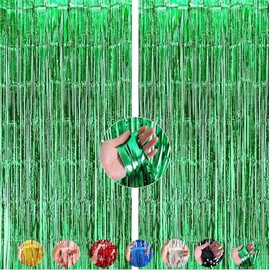 Fringe Foil Curtain Backdrop for Birthday, Anniversary, Wedding, Party Decoration (Green)