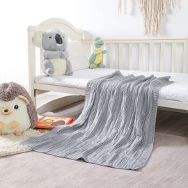 Aormenzy Cable Knit Throw Blankets 30 x 40 Inches, Soft Cozy and Lightweight Knitted Blanket, Machine Washable 100 Percent Acrylic Blanket, Decorative Throw Blanket for Couch Sofa Bed, Silver Grey