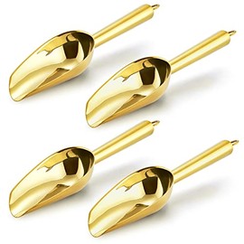 Mini Ice Scoop Set of 4, E-far 3 Ounce Gold Stainless Steel Scoops for Candy/Flour/Sugar, Small Metal Scoops for Party/Canisters Jars/Kitchen Bar/Ice Maker, Rust Proof & Dishwasher Safe