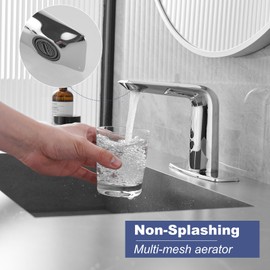 Bathfinesse Touchless Bathroom Sink Faucet Hands-Free, Battery or Plug-in Powered, Commercial Auto Motion Sensor Faucet, AC/DC Powered, Temperature Mixing Valve, Brass, Polishe Chrome