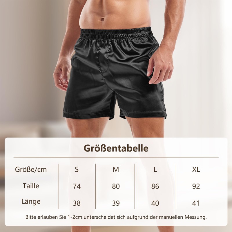 Amy Coulee Satin Sleep Shorts Men's Sleepwear Boxer Shorts, black