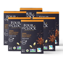 Four O'Clock Black Tea Chai Organic Fairtrade, Non-Gmo, Kosher, Gluten-Free, 6 Packs (96 teabags)