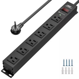 CRST Heavy Duty 6-Outlet Power Strip Surge Protector 2100J 6Ft Cord & 15A Breaker - Black