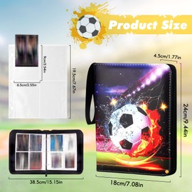 Scrapbook for Football Cards, Football Trading Card Album, 50 Pages, Capacity for 400 Cards, Sports Cards Book with Zip Carry Handle, Compatible with All Types of Football Cards