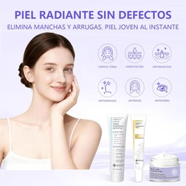 WEUD Crema Coreano 3 En 1 Kit, con 1 Crema Hidratante Centella Niacinamida + 1 Crema de Ojos Retinal Péptidos Probióticos + 1 Crema para Cuello Reafirmante, Crema Facial Coreano para Todo Tipo de Piel