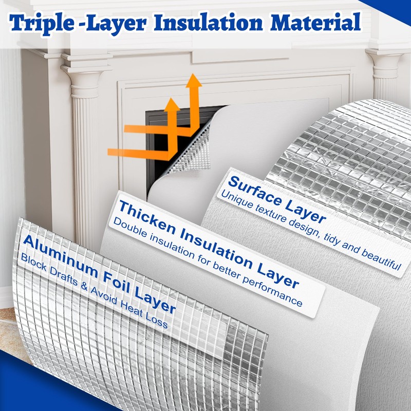 Wintcomfort Fireplace Cover, 3-Layer Insulation Fireplace Draft Blocker with Strips,