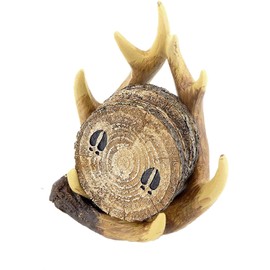 Bellaa 23295 Drink Coaster Set Old West Deer Antler Home Decor Table Beverage Coasters Holder Set 5 Pcs Outdoors Rustic Cabin Theme Lodge Mountain Man Cave Art