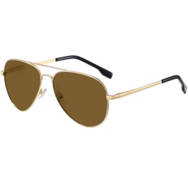 H HELMUT JUST Sunglasses Men Women Polarised Aviator Glasses Metal Frame UV400 Ultralight, Golden/Brown