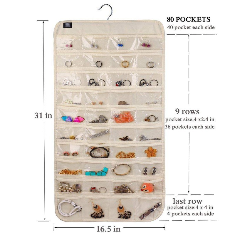 BB Brotrade Hanging Jewelry Organizer,Accessories Organizer,80 Pocket Organizer for Holding