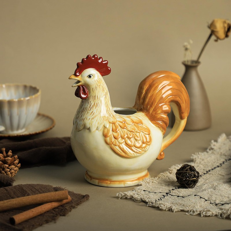 CHOOLD Retro Rooster Ceramic Creamer with Handle,Coffee Milk Creamer Pitcher