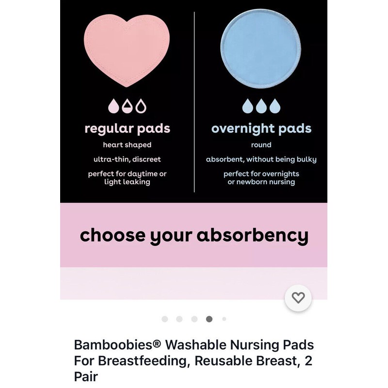 Bamboobies Reusable Nursing Pads (4 Pairs), for Breastfeeding, Super-Soft New!