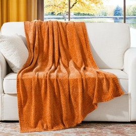 BATTILO HOME Orange Chenille Throw Blanket for Fall Decor,Fall Knit Throw Blanket, Soft Cozy Pumpkin Color Throw Blanket for All Seasons, 51"x67"