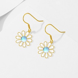 Daisy Moonstone Dangle Earrings 925 Sterling Silver Sunshine Earring Jewelry for Women