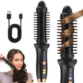 Curling Brush,Cordless Rechargeable Curling Iron Brush,Anti-Scald Heated Round Wand 4000mAh,for Short Hair and Long Hair,Up to 180°C,Heated Styling Straightener for Travel(Black)