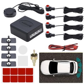 KAOLALI Parking Sensors Car Parking Sensors 4 Sensors Kit Rear Reversing Car Parking Sensors Reversing Sensors Audio Buzzer Alarm, Red