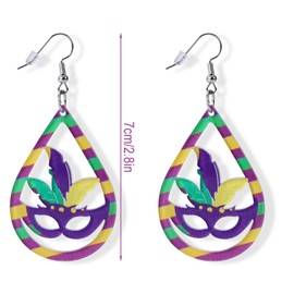 Mardi Gras Earrings, Acrylic Mardi Gras Mask Dangle Purple Drop Earrings Carnival Theme Outfit Mask Earrings for Women Carnival Jewelry Role Play Party Accessories